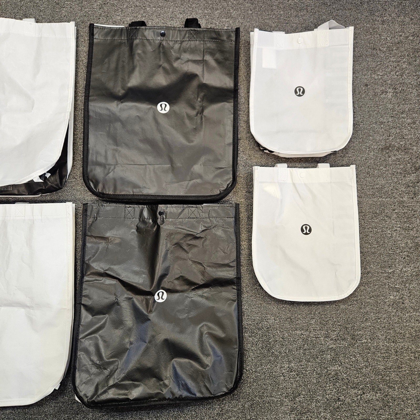 LOT OF 8 - LULULEMON REUSABLE SHOPPING TOTE BAG ASSORTED WHITE BLACK RED ECO BAG