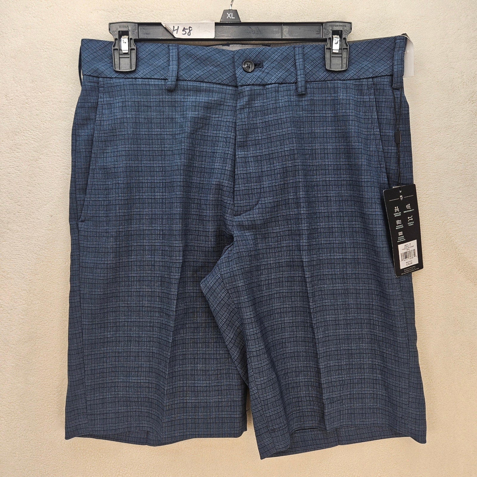 WALTER HAGEN MEN'S 30 PERFECT 11 TONAL NAVY PLAID SHORTS NWT MGA14163