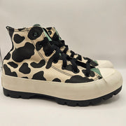 CONVERSE WOMEN'S 8 CHUCK TAYLOR ALL STAR LUGGED HIGH TOP COW PRINT BLACK WHITE