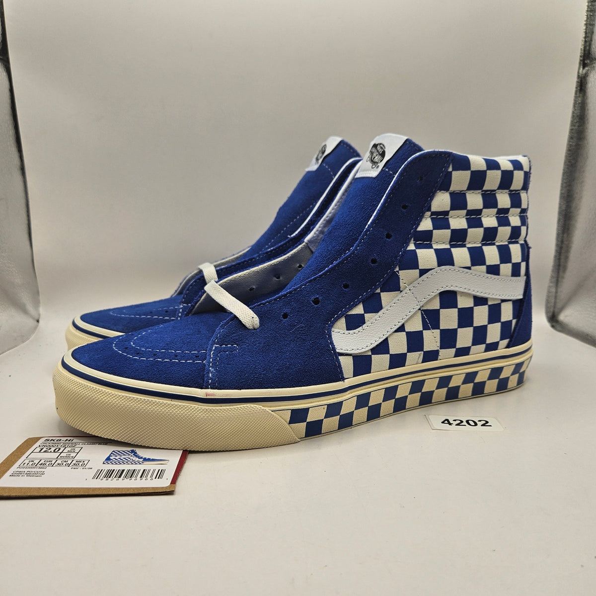 VANS MEN'S 12 SK8-HI CHECKERBOARD SIDEWALL CLASSIC BLUE SKATEBOARD NWOB