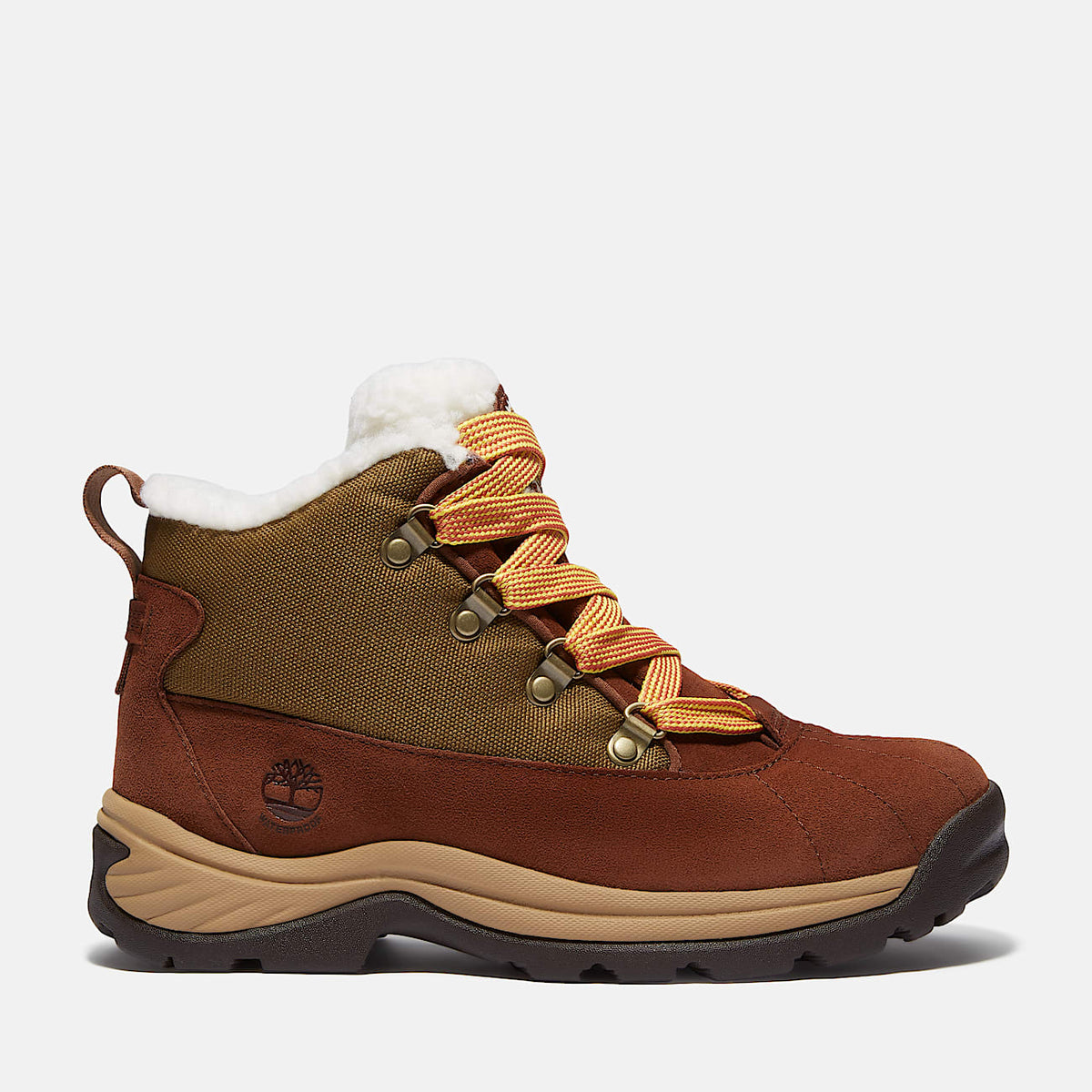 TIMBERLAND WOMEN'S 8.5 WHITE LEDGE MID LACE WATERPROOF SNOW BOOT BROWN NIB