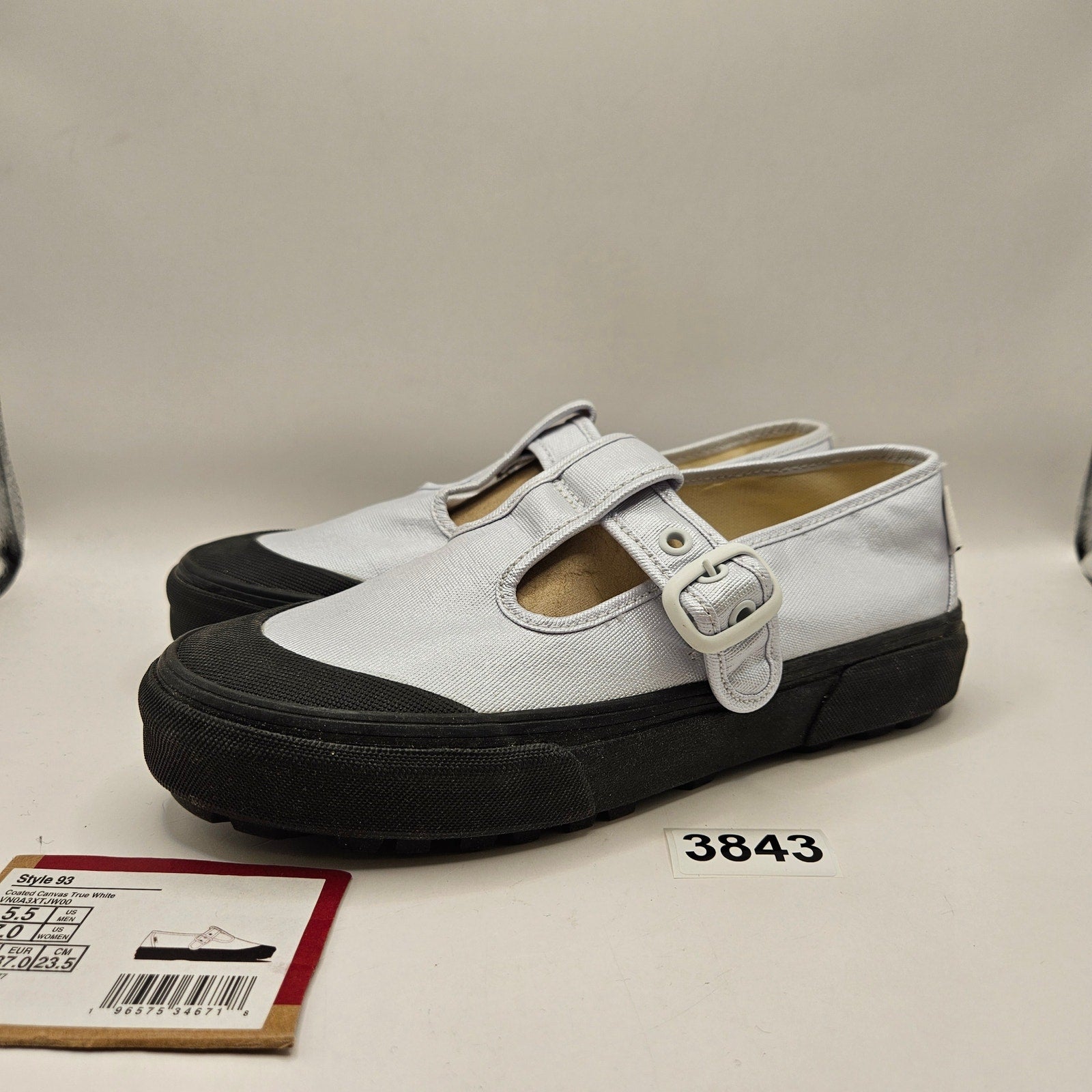 VANS WOMEN'S 7 STYLE 93 COATED CANVAS WHITE BLACK VINTAGE MARY JANE STYLE NWOB