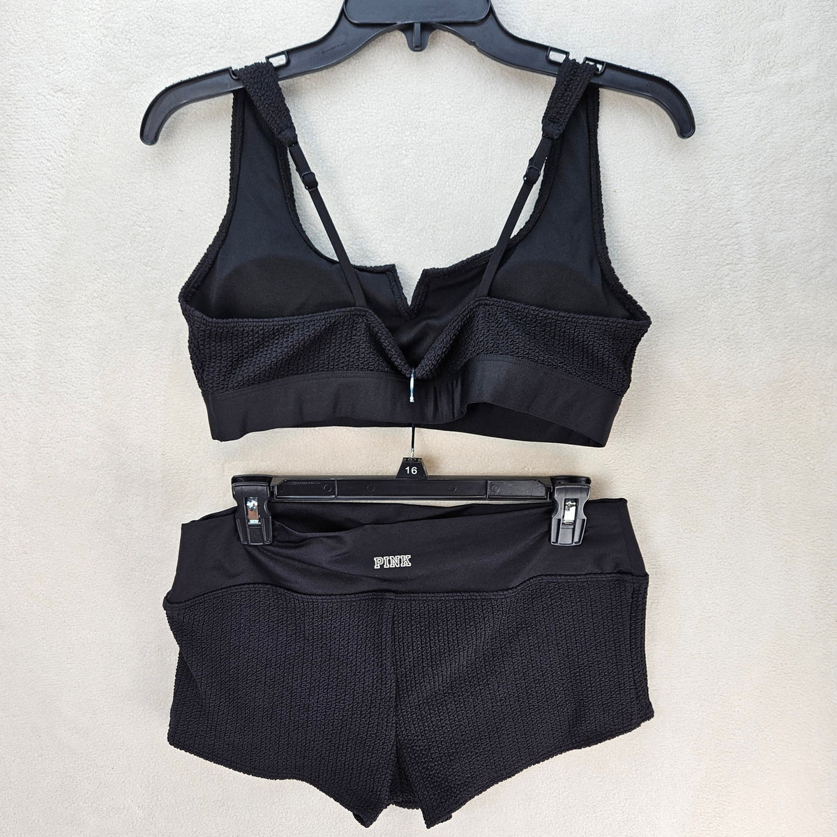 PINK SPORT BY VICTORIA SECRET MEN'S LARGE SPORTS BRA & TIGHT SHORTS BLACK