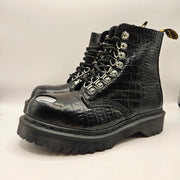 DR MARTENS WOMEN'S 5 CROCODILE TEXTURED 1460 PASCAL STEEL TOE BLACK BOOT