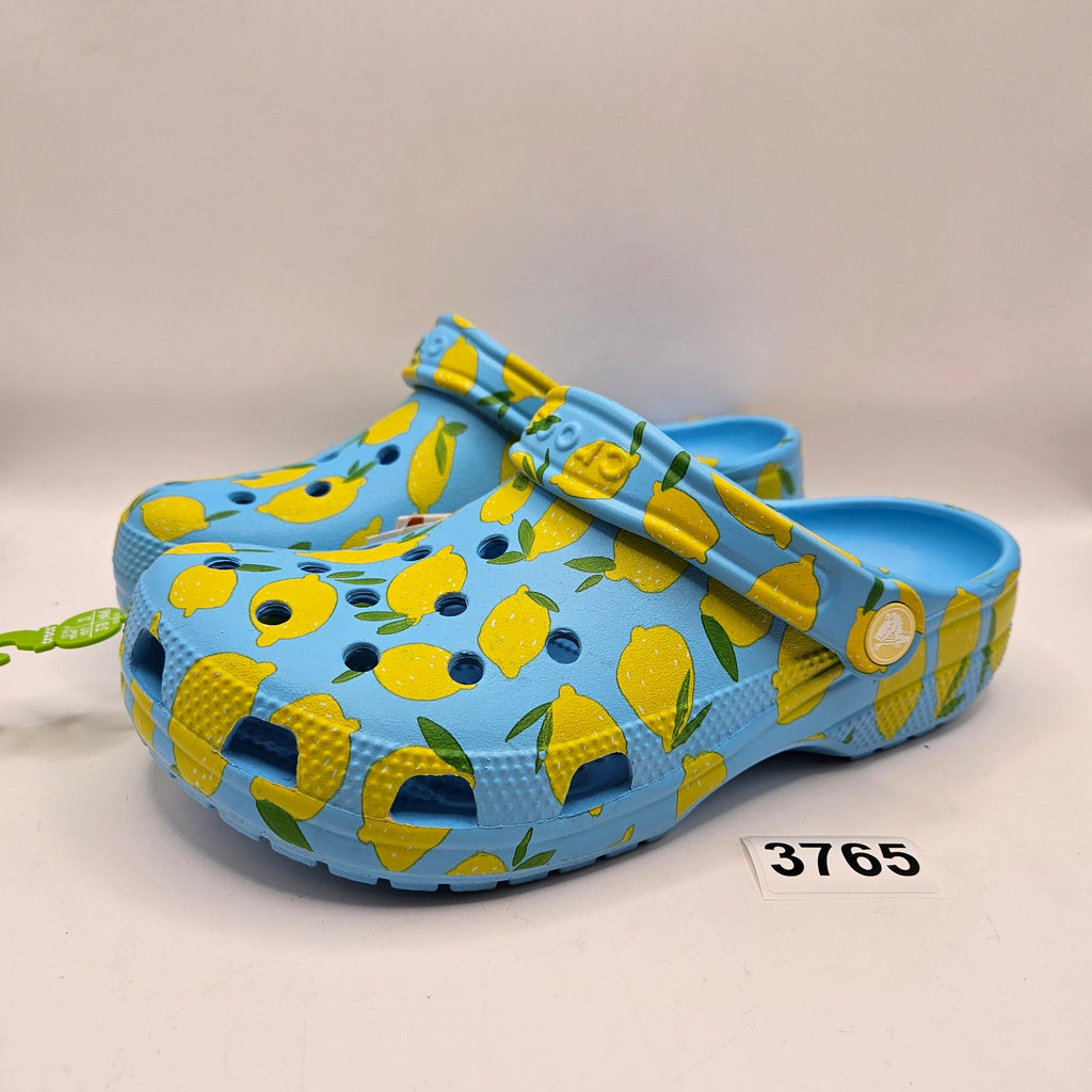 CROCS M5 W7 CLASSIC FRESH FRUITS LEMON PRINT CLOG BLUE YELLOW NWT 211008-4WD