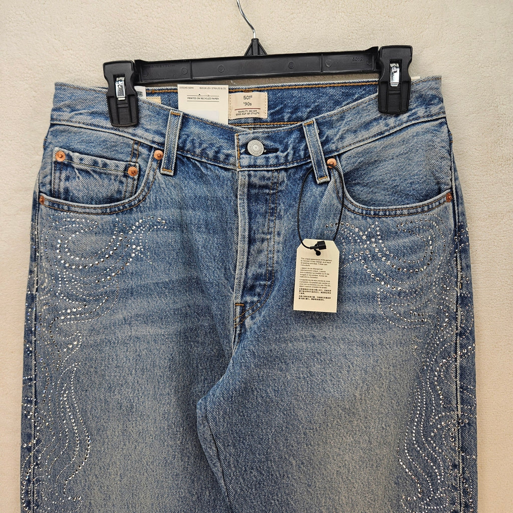 LEVI'S 501 X BEYONCE 90S STRAIGHT JEANS 28X30 WESTERN CRYSTAL NWT $150