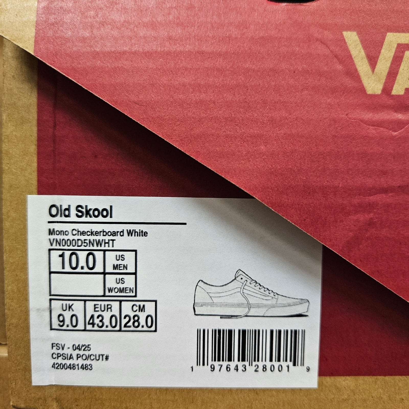 VANS MEN'S 10 OLD SKOOL MONOCHECKERBOARD WHITE NIB LOW TOP SNEAKER