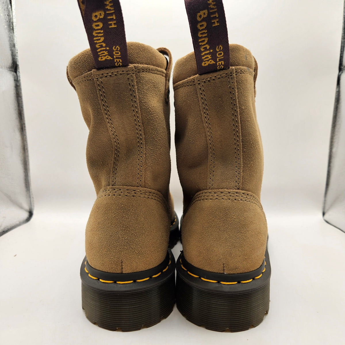 DR MARTENS MEN'S 9 ANISTONE LO SUEDE BIKER BOOTS SAVANNAH TAN