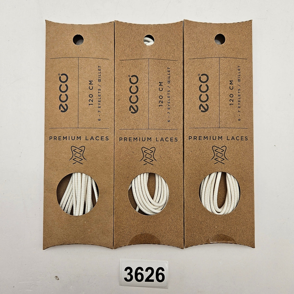 LOT OF 3 - ECCO PREMIUM LACES 120CM WHITE ROUND NIB 1X3 PAIR