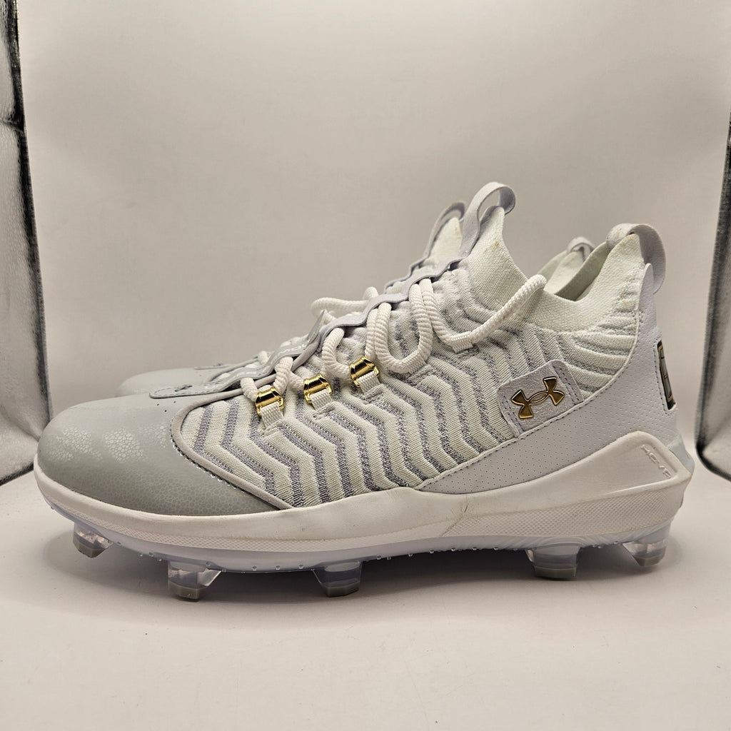 UNDER ARMOUR MEN'S 13 HARPER 9 PRO TPU CLEATS WHITE GRAY GOLD 3027444-100 NWOB